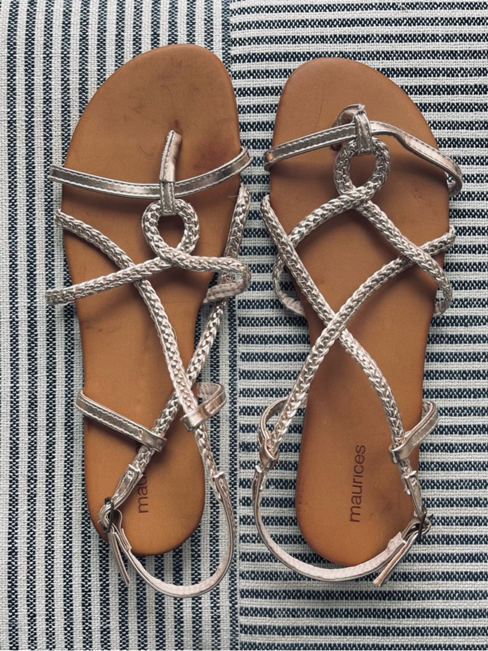 🆕 11 Maurices Adalyn Gold Metallic Braided Strappy Sandals NWOT
